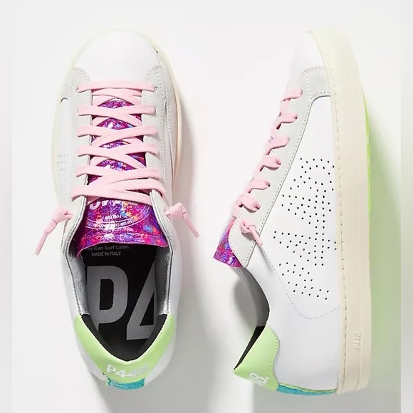 P448 Shoes - Woman’s P448 John Dogma low-top sneakers pink laces and a neon heel tab